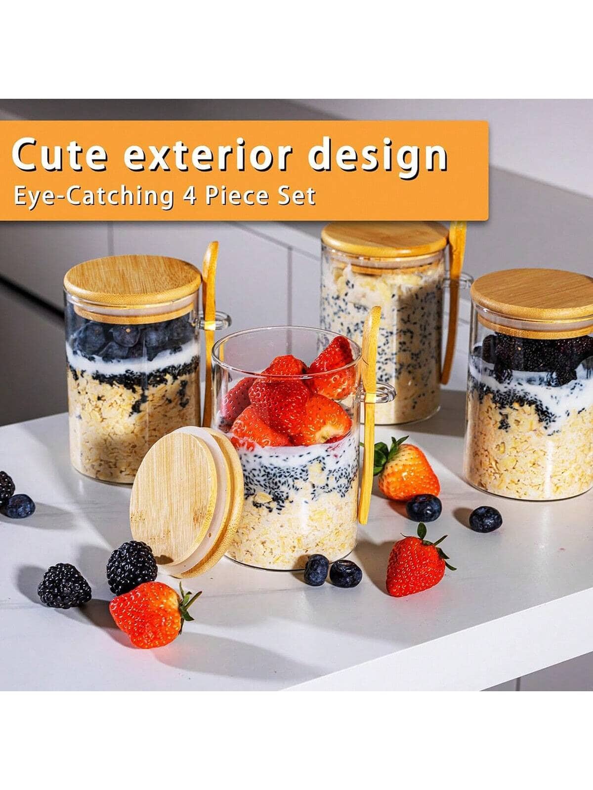 4 Pack Overnight Oats Jars Mod - Meal Prep Overnight Oats ulasan dan harga