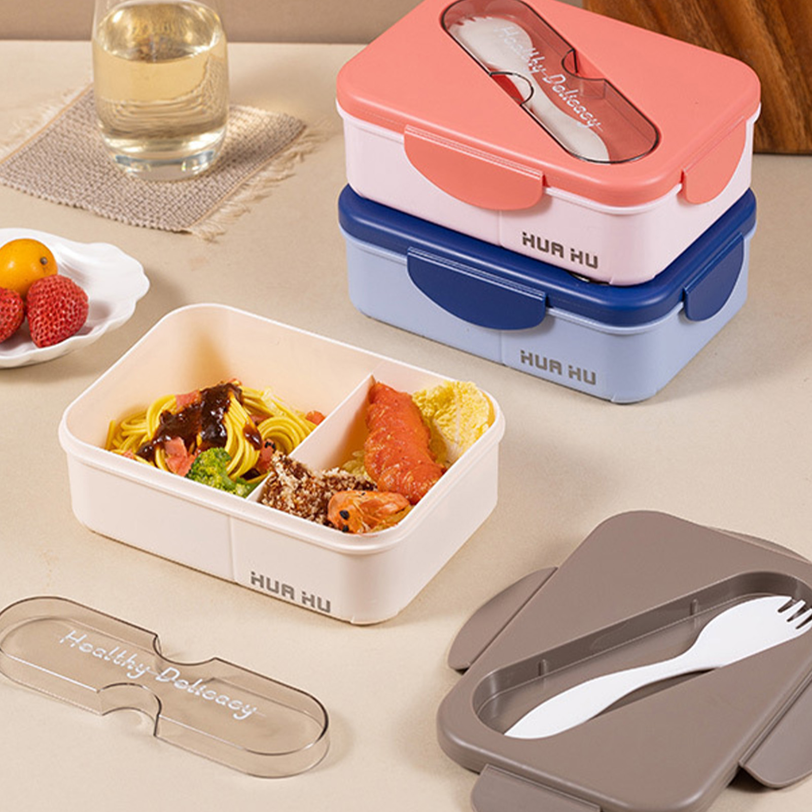 Student Lunch Box With Fork Pl - Meal Prep Box ulasan dan harga