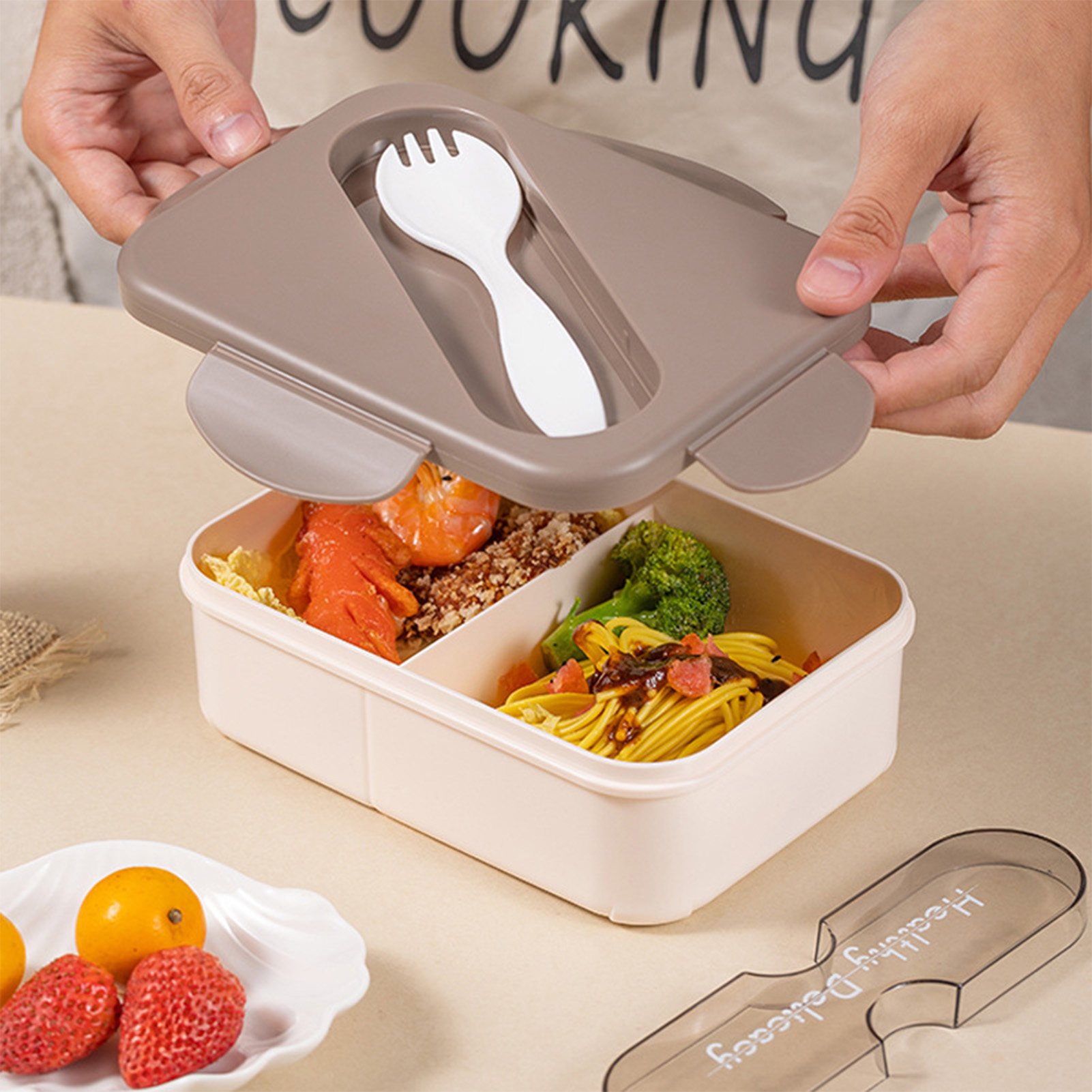 Student Lunch Box With Fork Pl - Meal Prep Box ulasan dan harga